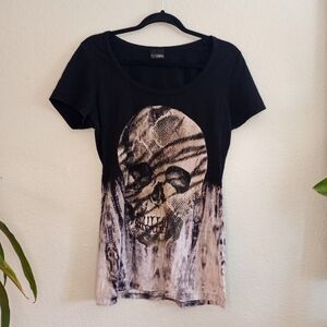 Daytrip Skull Black and White Sparkle Beaded Y2K Indie Sleeze Iconic Bikercore